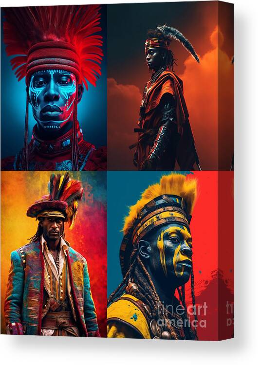 Zulu Warrior Surreal Cinematic Minimalistic Art Canvas Print featuring the painting Zulu warrior Surreal Cinematic Minimalistic by Asar Studios #10 by Celestial Images