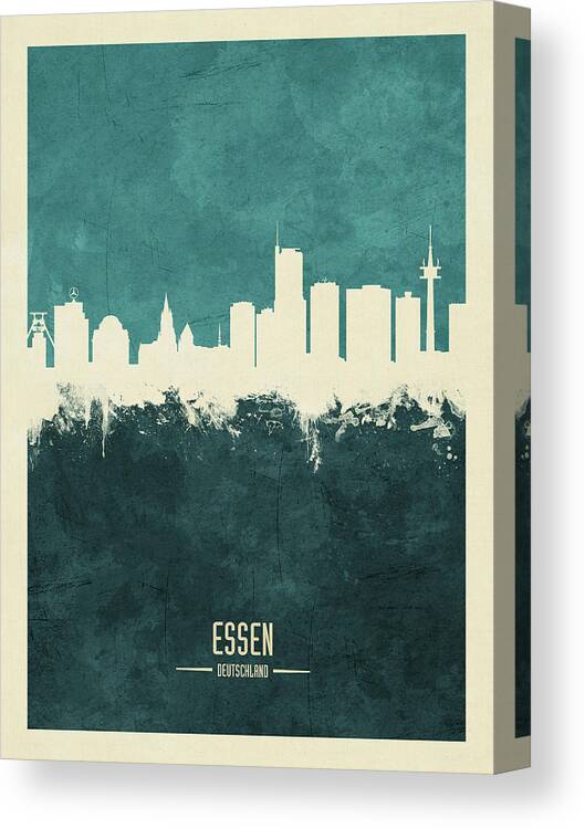 Essen Canvas Print featuring the digital art Essen Germany Skyline #13 by Michael Tompsett