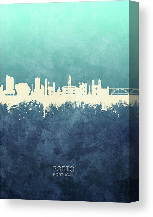Porto Canvas Print featuring the digital art Porto Portugal Skyline #13 by Michael Tompsett
