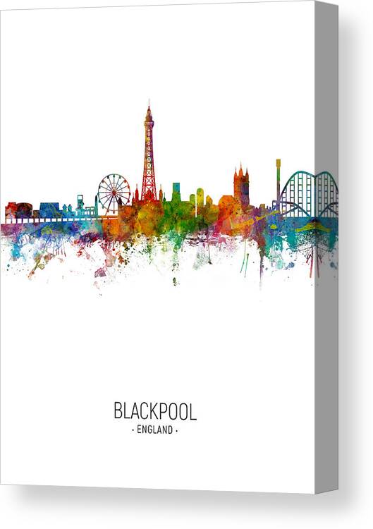 Blackpool Canvas Print featuring the digital art Blackpool England Skyline #14 by Michael Tompsett
