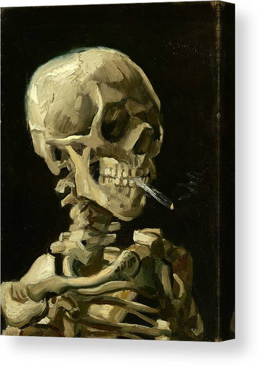 European Canvas Print featuring the painting Head of a skeleton with a burning cigarette #15 by Vincent van Gogh