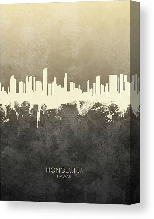 Honolulu Canvas Print featuring the digital art Honolulu Hawaii Skyline #14 by Michael Tompsett