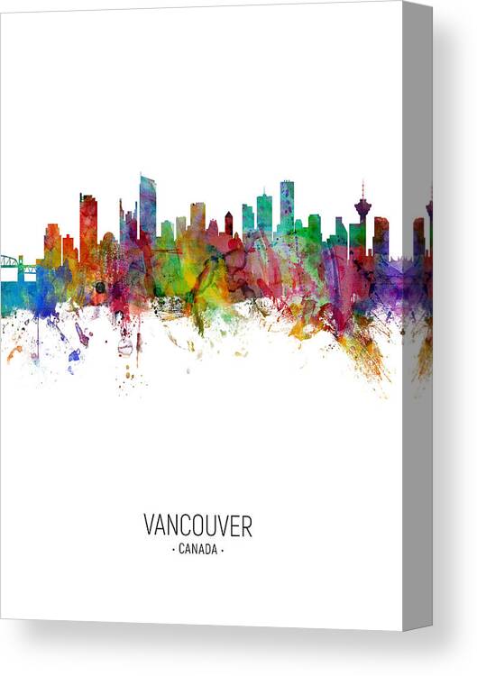 Vancouver Canvas Print featuring the digital art Vancouver Canada Skyline #14 by Michael Tompsett