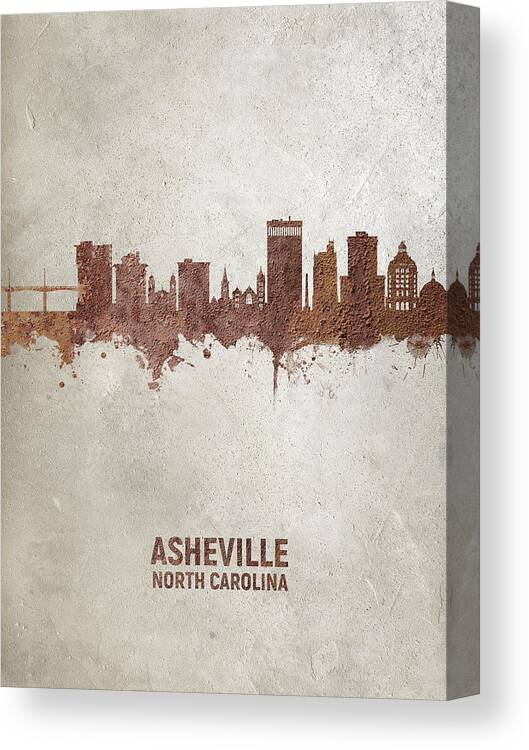 Asheville Canvas Print featuring the digital art Asheville North Carolina Skyline #16 by Michael Tompsett