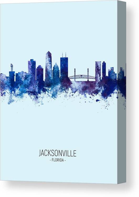 Jacksonville Canvas Print featuring the digital art Jacksonville Florida Skyline #16 by Michael Tompsett