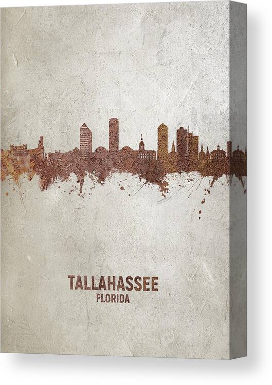 Tallahassee Canvas Print featuring the digital art Tallahassee Florida Skyline #16 by Michael Tompsett