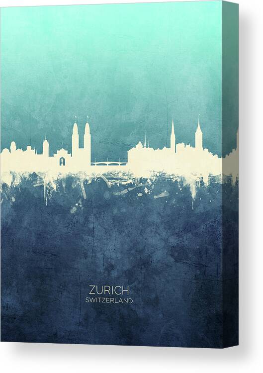 Zurich Canvas Print featuring the digital art Zurich Switzerland Skyline #16 by Michael Tompsett