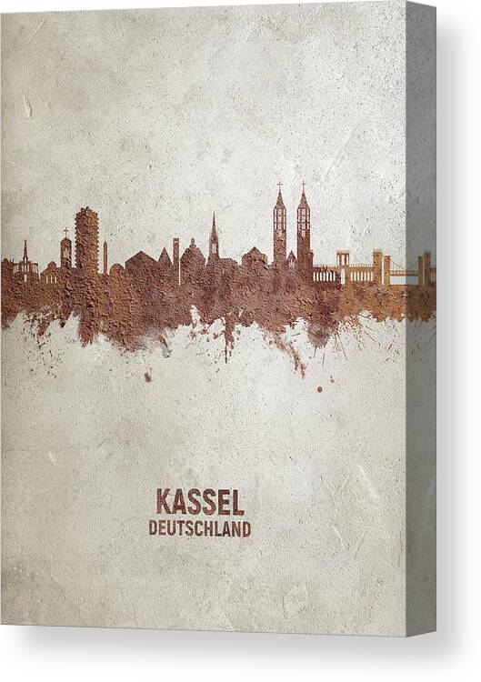 Kassel Canvas Print featuring the digital art Kassel Germany Skyline #17 by Michael Tompsett