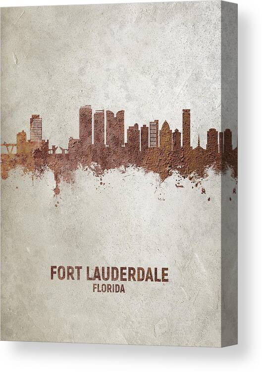 Fort Lauderdale Canvas Print featuring the digital art Fort Lauderdale Florida Skyline #18 by Michael Tompsett