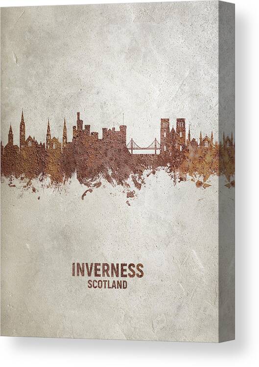 Inverness Canvas Print featuring the digital art Inverness Scotland Skyline #18 by Michael Tompsett