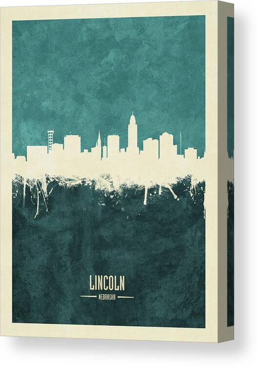 Lincoln Canvas Print featuring the digital art Lincoln Nebraska Skyline #18 by Michael Tompsett