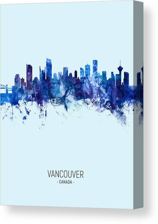 Vancouver Canvas Print featuring the digital art Vancouver Canada Skyline #18 by Michael Tompsett