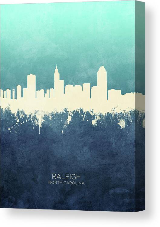 Raleigh Canvas Print featuring the digital art Raleigh North Carolina Skyline #19 by Michael Tompsett