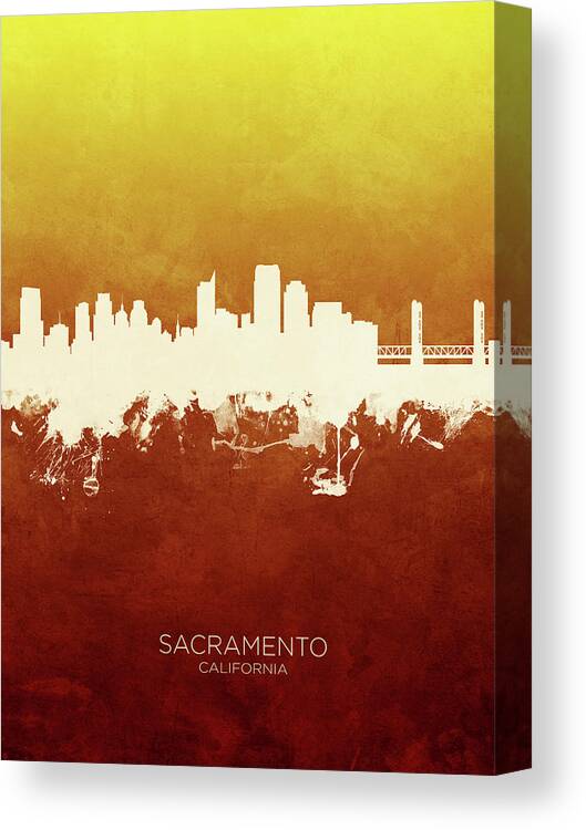 Sacramento Canvas Print featuring the digital art Sacramento California Skyline #19 by Michael Tompsett