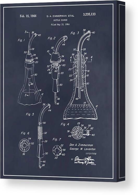 1964 Bottle Pourer Patent Print Canvas Print featuring the drawing 1964 Bottle Pourer Blackboard Patent Print by Greg Edwards