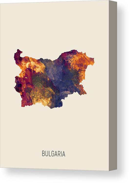Bulgaria Canvas Print featuring the digital art Bulgaria Watercolor Map #2 by Michael Tompsett