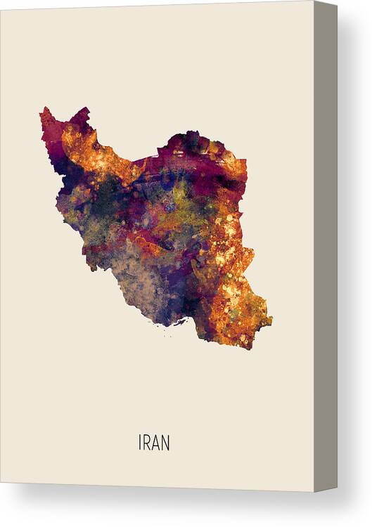 Iran Canvas Print featuring the digital art Iran Watercolor Map #2 by Michael Tompsett