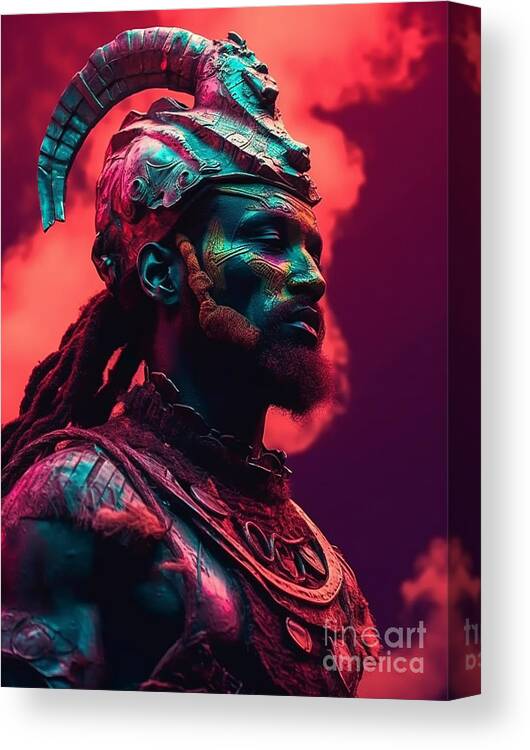 Zulu Warrior Surreal Cinematic Minimalistic Art Canvas Print featuring the painting Zulu warrior Surreal Cinematic Minimalistic by Asar Studios #2 by Celestial Images