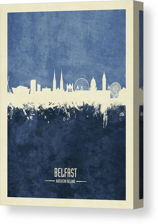Belfast Canvas Print featuring the digital art Belfast Northern Ireland Skyline #20 by Michael Tompsett