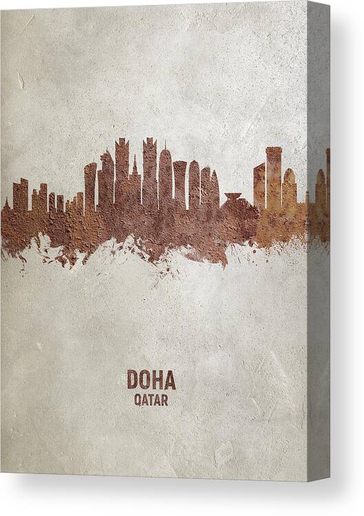 Doha Canvas Print featuring the digital art Doha Qatar Skyline #20 by Michael Tompsett