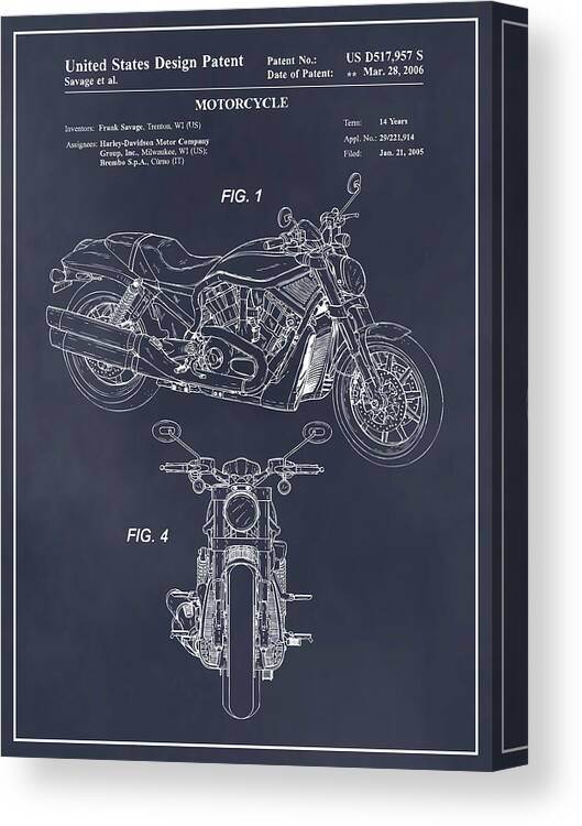 2005 Harley Davidson V-rod Motorcycle Patent Print Blackboard Canvas Print featuring the drawing 2005 Harley Davidson V-Rod Motorcycle Patent Print Blackboard by Greg Edwards