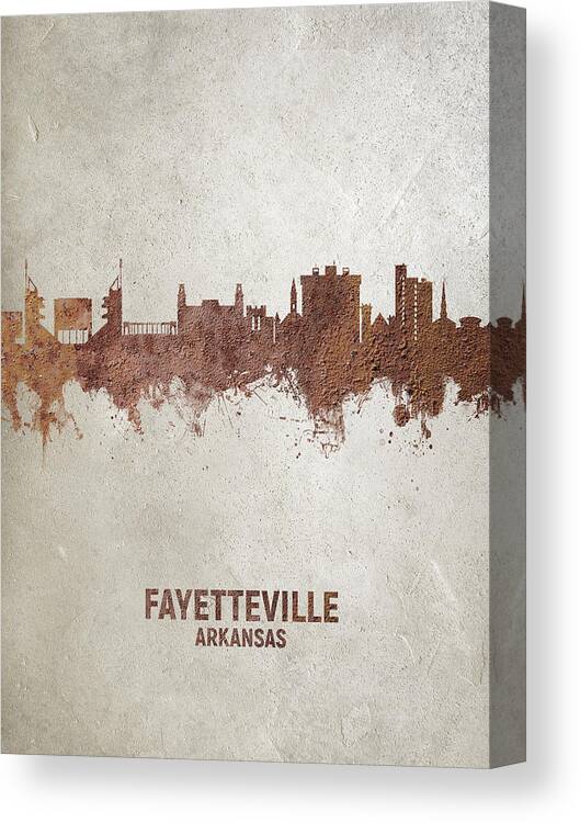 Fayetteville Canvas Print featuring the digital art Fayetteville Arkansas Skyline #21 by Michael Tompsett
