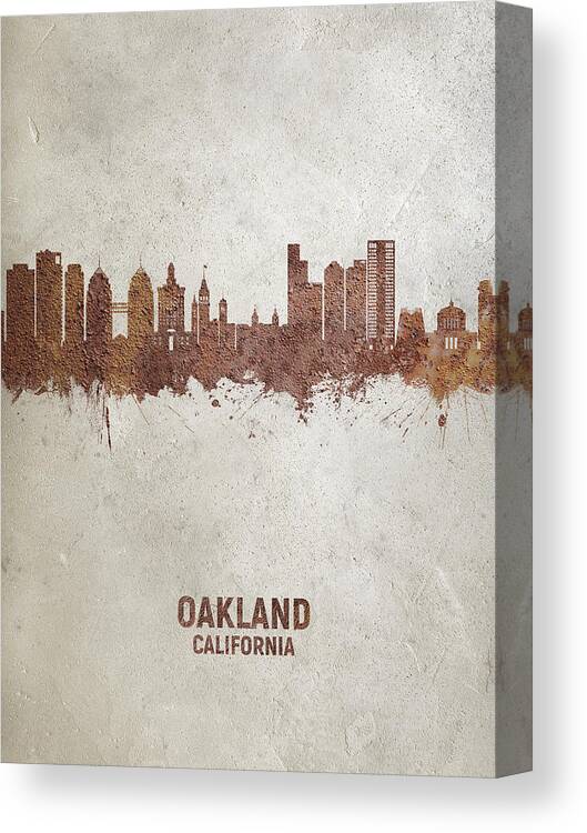 Oakland Canvas Print featuring the digital art Oakland California Skyline #21 by Michael Tompsett