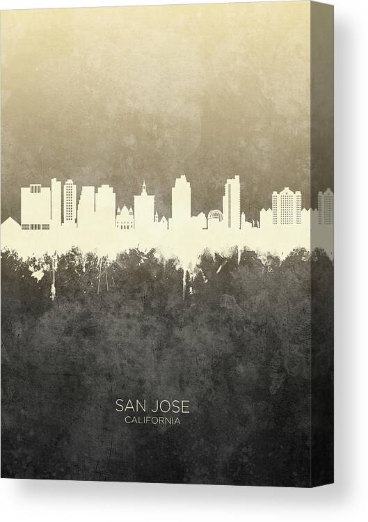 San Jose Canvas Print featuring the digital art San Jose California Skyline #21 by Michael Tompsett