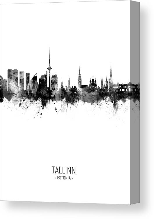 Tallinn Canvas Print featuring the digital art Tallinn Estonia Skyline #21 by Michael Tompsett