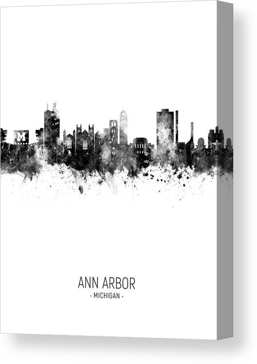 Ann Arbor Canvas Print featuring the digital art Ann Arbor Michigan Skyline #23 by Michael Tompsett