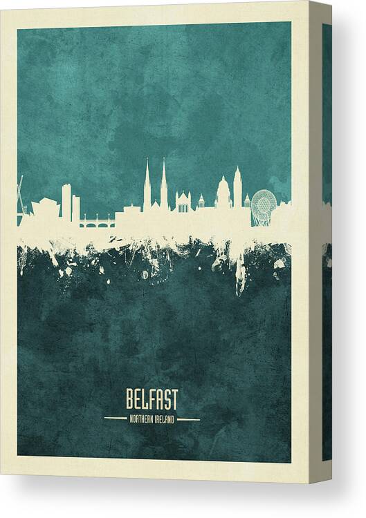 Belfast Canvas Print featuring the digital art Belfast Northern Ireland Skyline #23 by Michael Tompsett