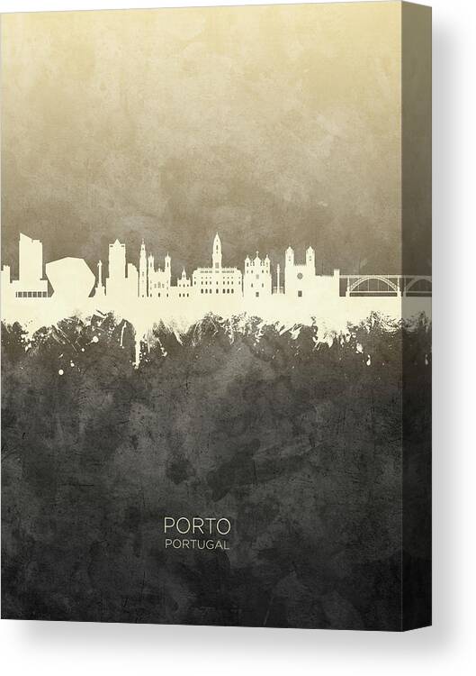 Porto Canvas Print featuring the digital art Porto Portugal Skyline #23 by Michael Tompsett