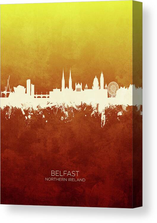 Belfast Canvas Print featuring the digital art Belfast Northern Ireland Skyline #25 by Michael Tompsett