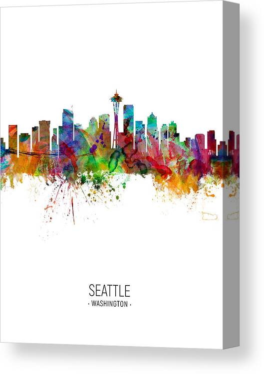 Seattle Canvas Print featuring the digital art Seattle Washington Skyline #26 by Michael Tompsett
