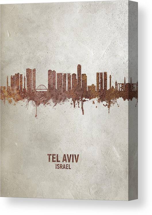 Tel Aviv Canvas Print featuring the digital art Tel Aviv Israel Skyline #26 by Michael Tompsett