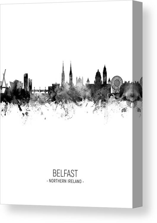Belfast Canvas Print featuring the digital art Belfast Northern Ireland Skyline #27 by Michael Tompsett