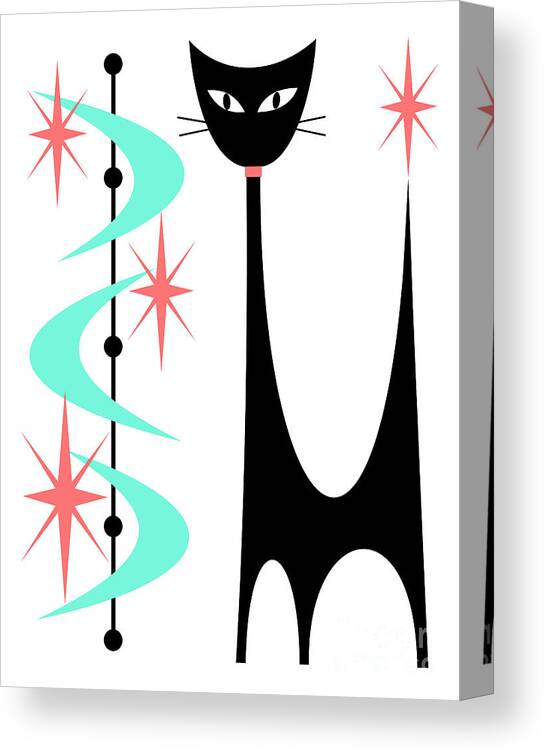 Mid Century Modern Canvas Print featuring the digital art Atomic Cat Aqua and Pink by Donna Mibus