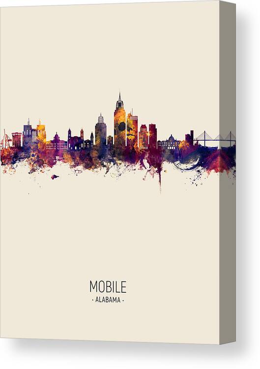 Mobile Canvas Print featuring the digital art Mobile Alabama Skyline #30 by Michael Tompsett