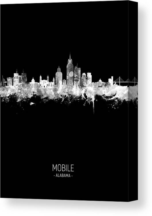 Mobile Canvas Print featuring the digital art Mobile Alabama Skyline #34 by Michael Tompsett