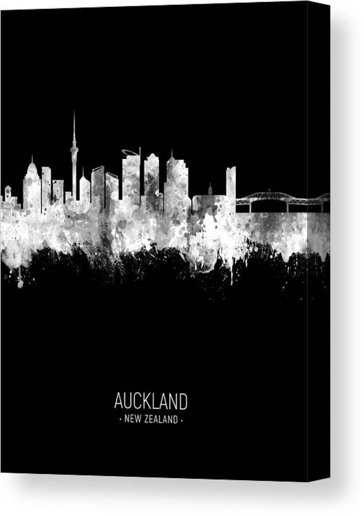 Auckland Canvas Print featuring the digital art Auckland New Zealand Skyline #35 by Michael Tompsett