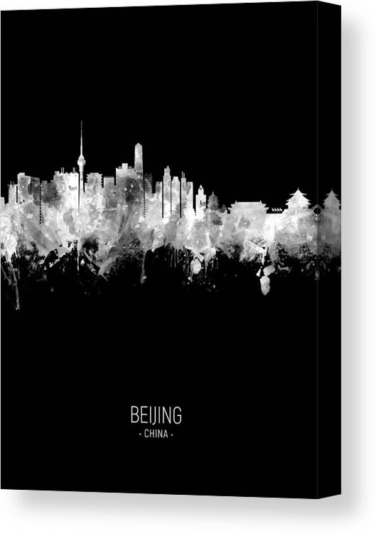 Beijing Canvas Print featuring the digital art Beijing China Skyline #36 by Michael Tompsett