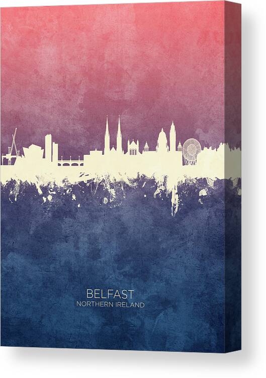 Belfast Canvas Print featuring the digital art Belfast Northern Ireland Skyline #36 by Michael Tompsett