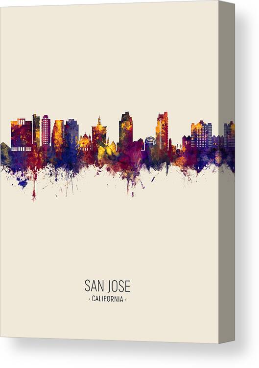 San Jose Canvas Print featuring the digital art San Jose California Skyline #4 by Michael Tompsett