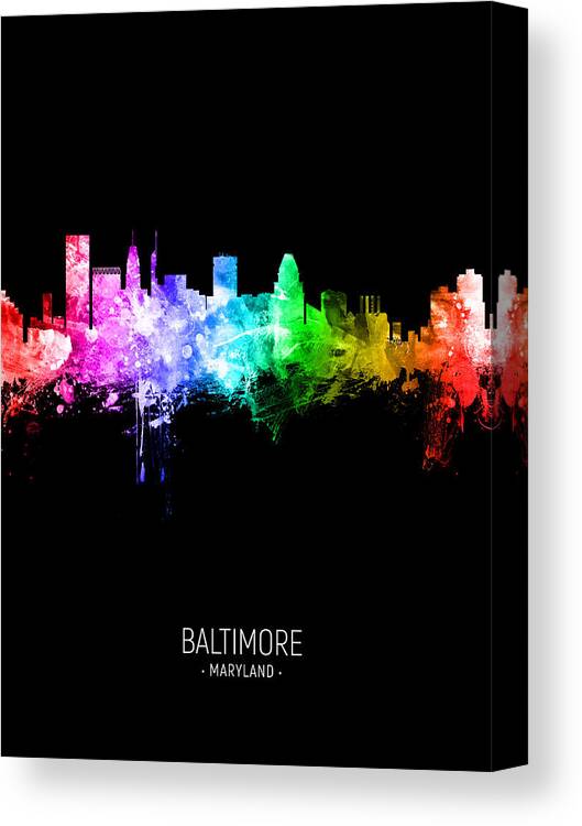 Baltimore Canvas Print featuring the digital art Baltimore Maryland Skyline #41 by Michael Tompsett