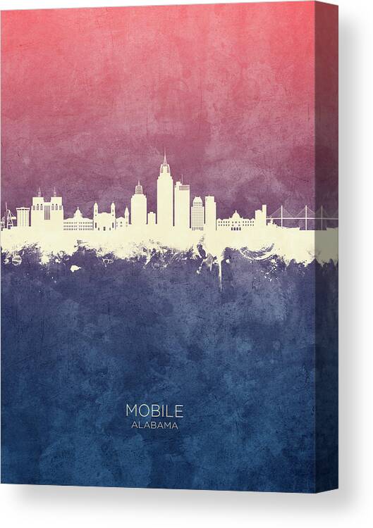 Mobile Canvas Print featuring the digital art Mobile Alabama Skyline #41 by Michael Tompsett