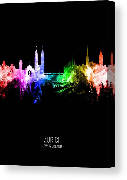 Zurich Canvas Print featuring the digital art Zurich Switzerland Skyline #41 by Michael Tompsett