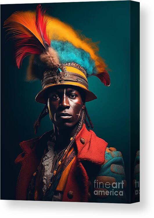 Zulu Warrior Surreal Cinematic Minimalistic Art Canvas Print featuring the painting Zulu warrior Surreal Cinematic Minimalistic by Asar Studios #5 by Celestial Images