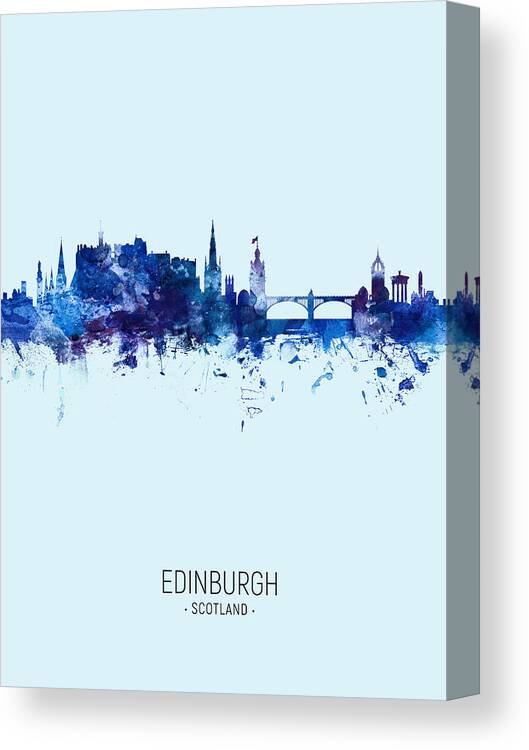 Edinburgh Canvas Print featuring the digital art Edinburgh Scotland Skyline #50 by Michael Tompsett