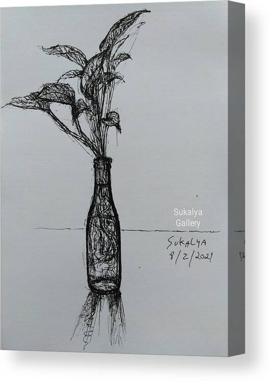 Bottle Canvas Print featuring the drawing A Bottle Vase by Sukalya Chearanantana