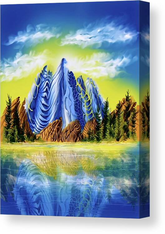 Galaxy Canvas Print featuring the digital art A Mountain somewhere in this Galaxy by Darren Cannell